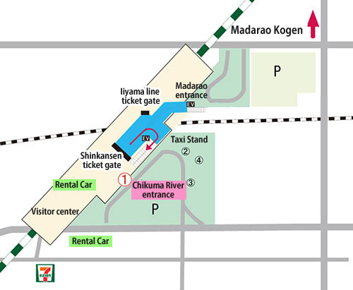 Getting to Madarao Kogen. Iiyama Station Map