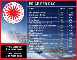 nozawa onsen ski rental prices
