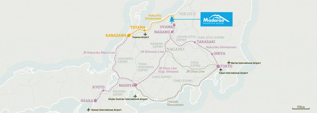 getting to Madarao Kogen, Tokyo to Madarao Kogen, Madarao access map